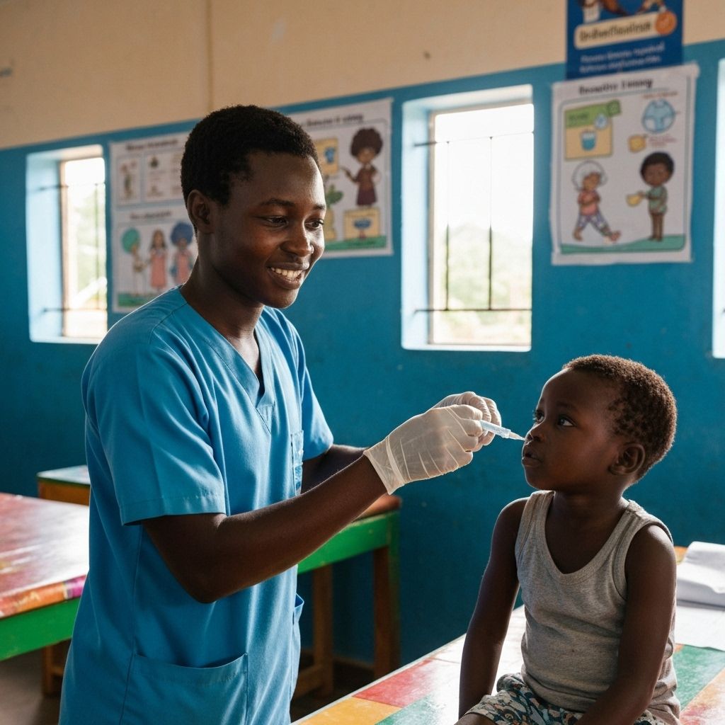 Healthcare worker vaccinating an African child