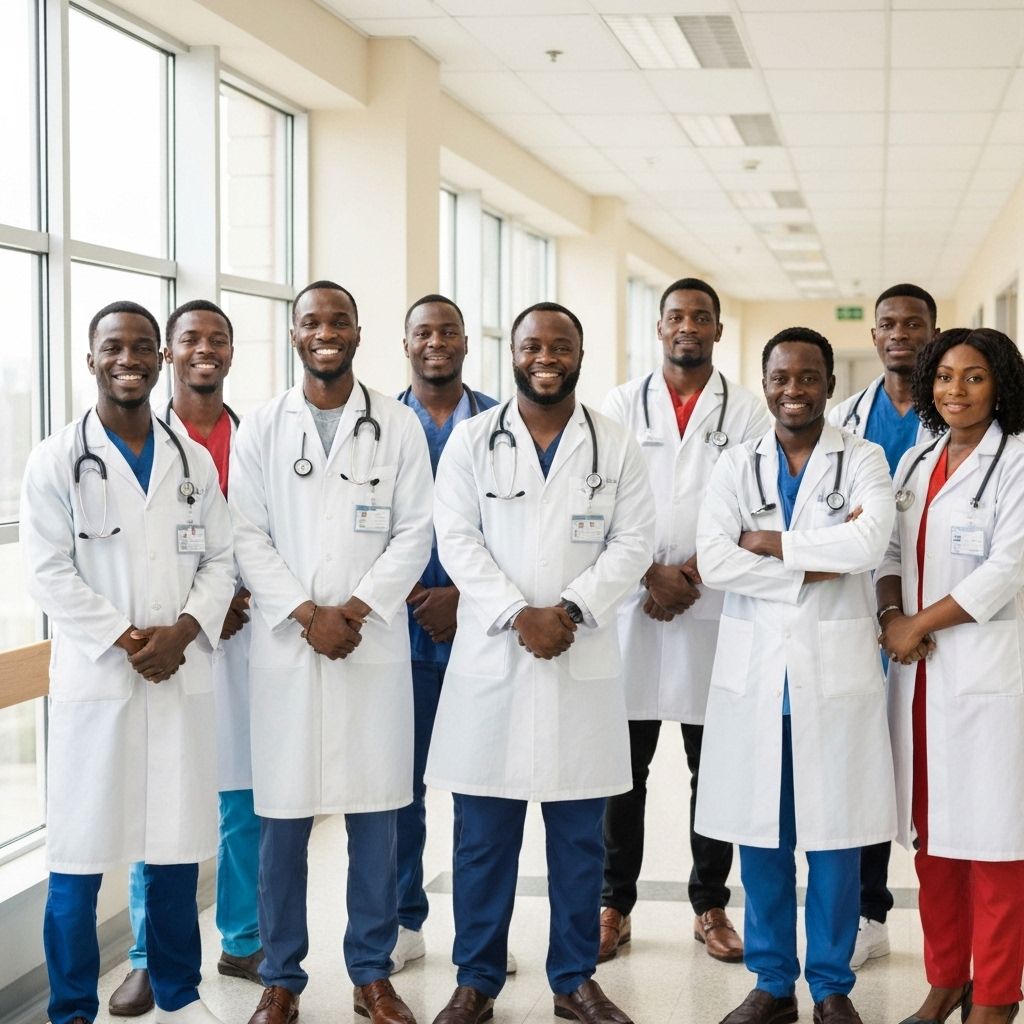 African doctors team in hospital corridor